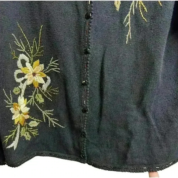 Tiara International Sweater Cardigan Small Black Embroidery Beaded - Picture 8 of 13